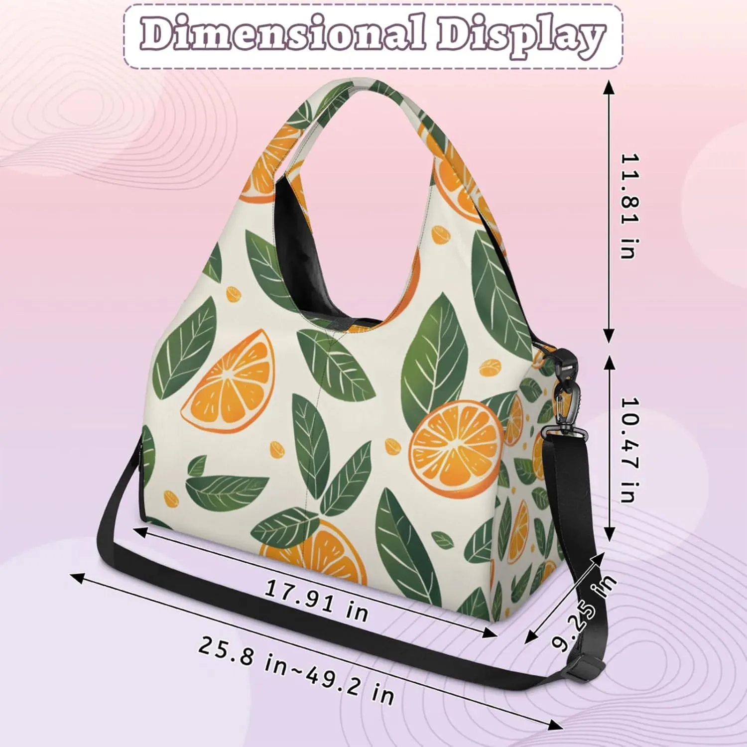 Gym Bag for Women Cute Orange Leaves Duffel Bag with Shoe Compartment and Yoga Mat Holder Portable Weekender Bags Travel Tote Bags