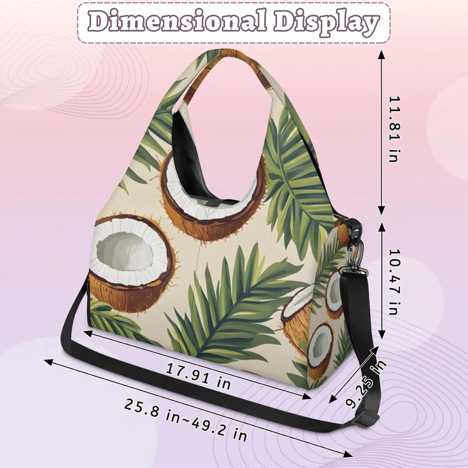 Gym Bag for Women Leaves Coconut Duffel Bag with Shoe Compartment and Yoga Mat Holder Portable Weekender Bags Travel Tote Bags