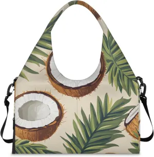 Gym Bag for Women Leaves Coconut Duffel Bag with Shoe Compartment and Yoga Mat Holder Portable Weekender Bags Travel Tote Bags