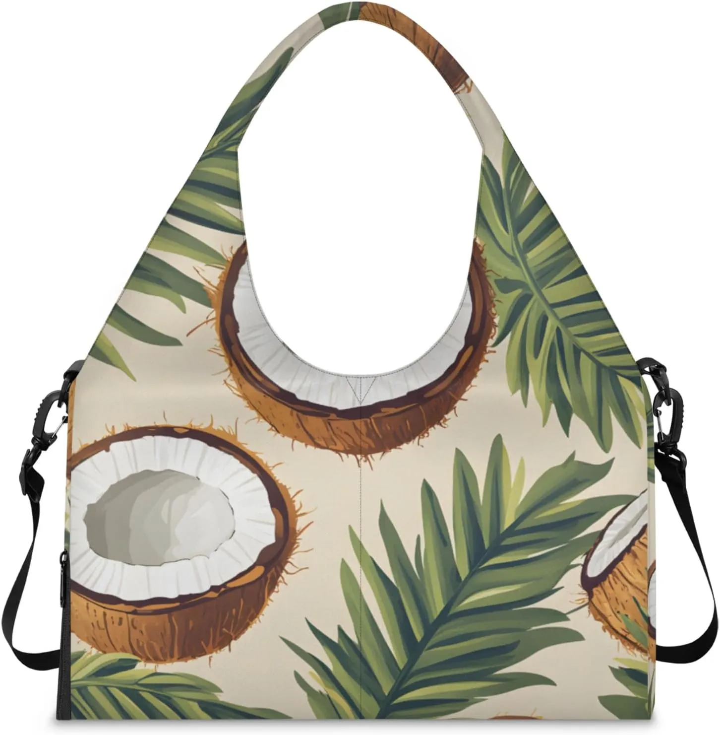Gym Bag for Women Leaves Coconut Duffel Bag with Shoe Compartment and Yoga Mat Holder Portable Weekender Bags Travel Tote Bags