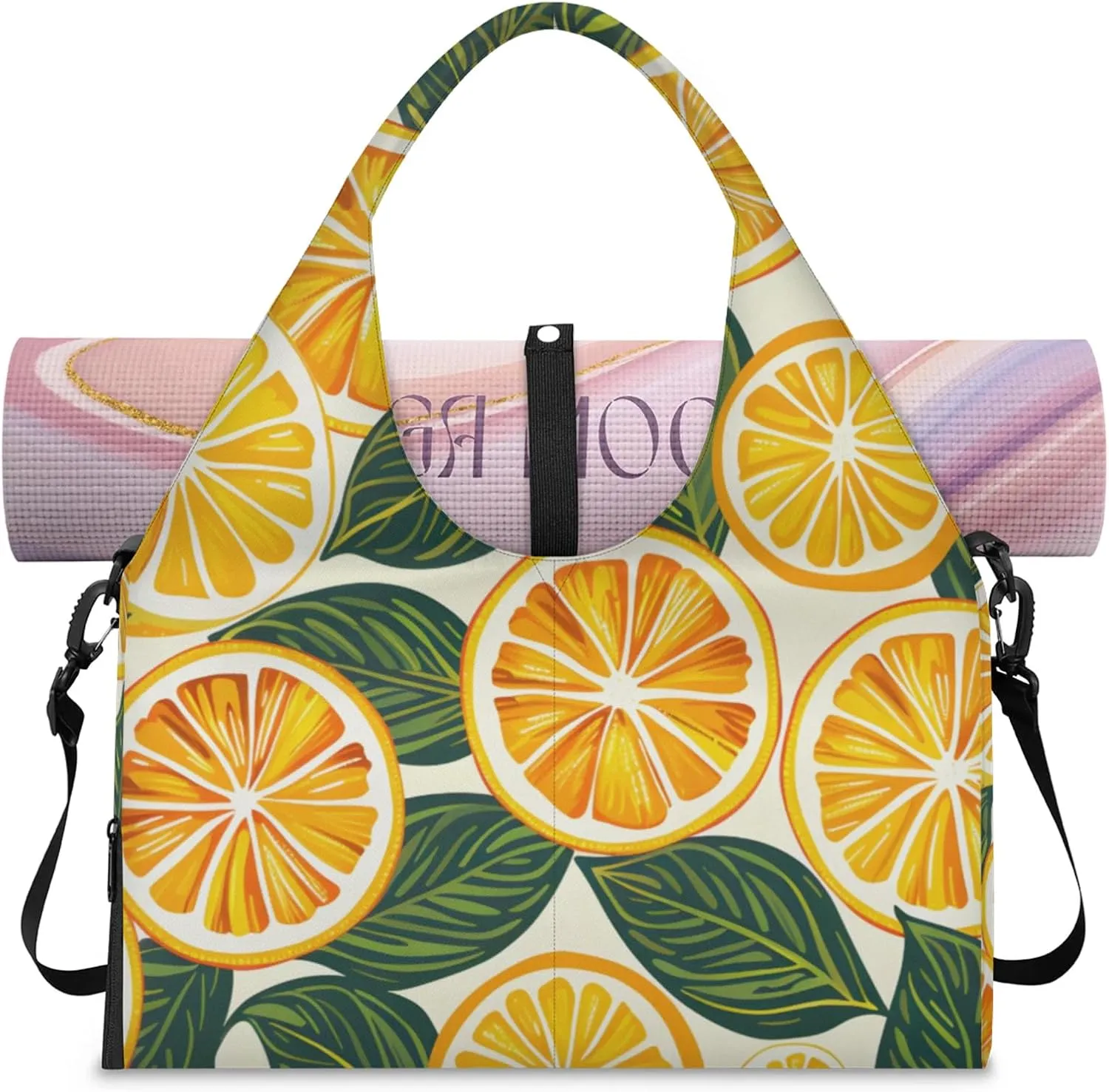 Gym Bag for Women Oranges Slices Duffel Bag with Shoe Compartment and Yoga Mat Holder Portable Weekender Bags Travel Tote Bags