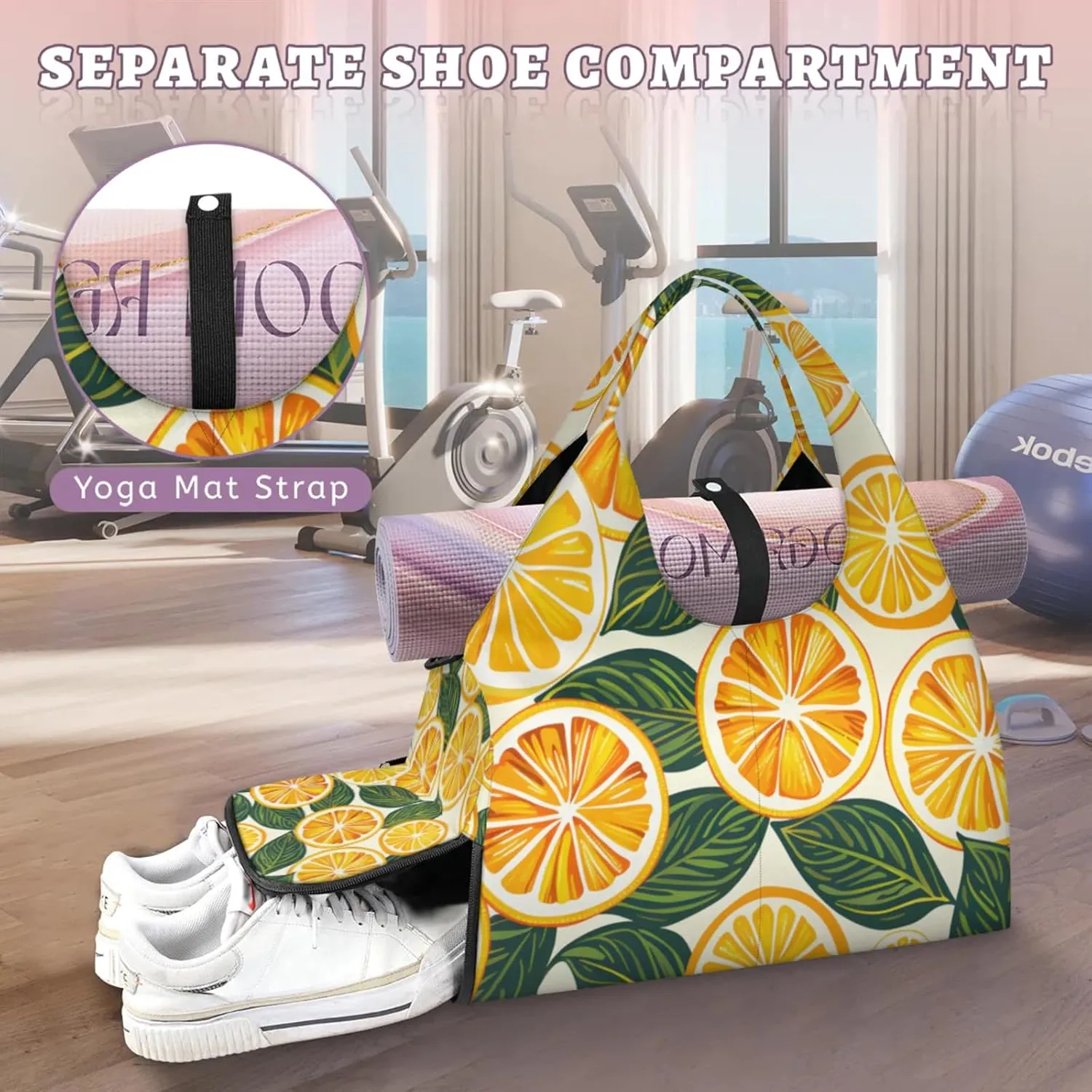 Gym Bag for Women Oranges Slices Duffel Bag with Shoe Compartment and Yoga Mat Holder Portable Weekender Bags Travel Tote Bags