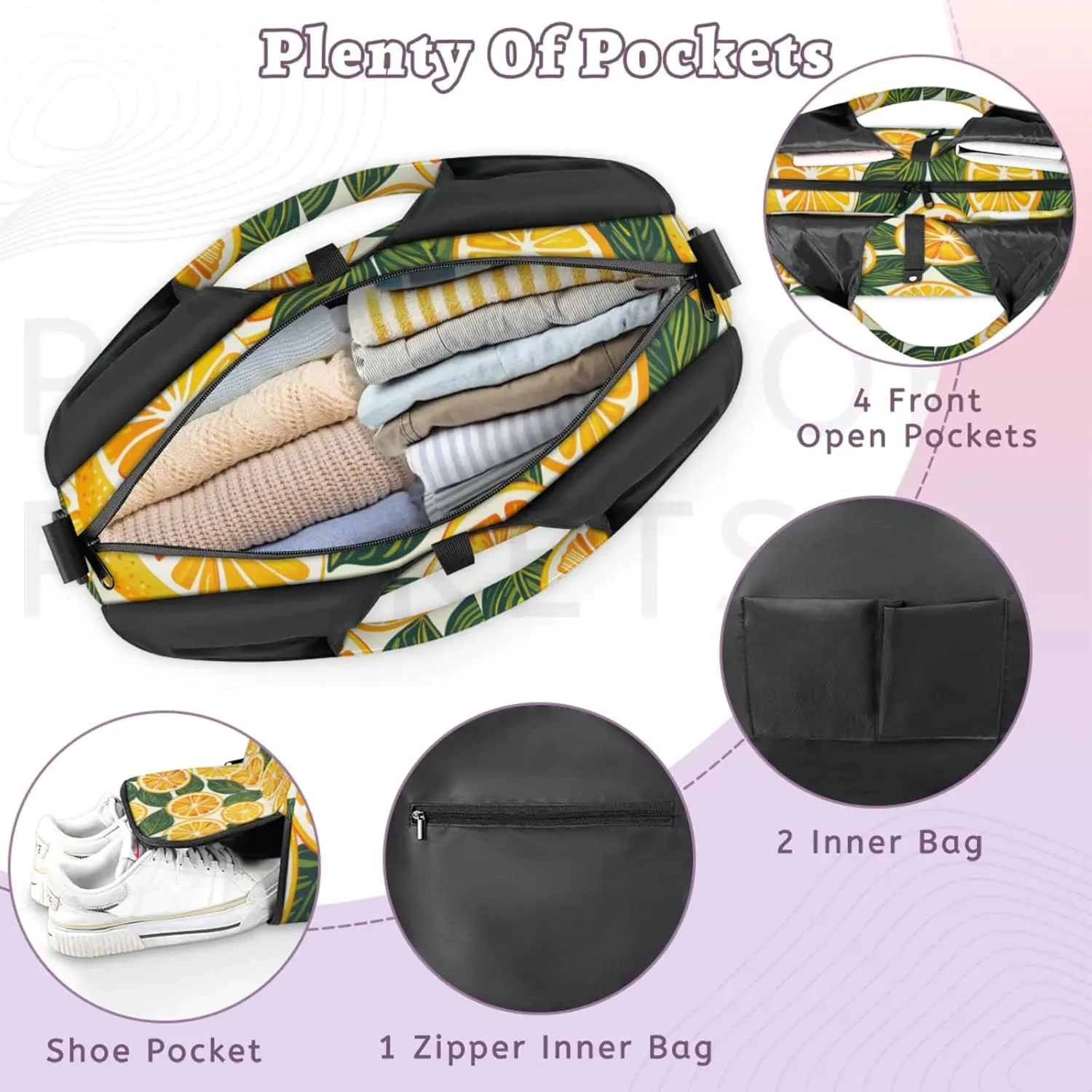 Gym Bag for Women Oranges Slices Duffel Bag with Shoe Compartment and Yoga Mat Holder Portable Weekender Bags Travel Tote Bags