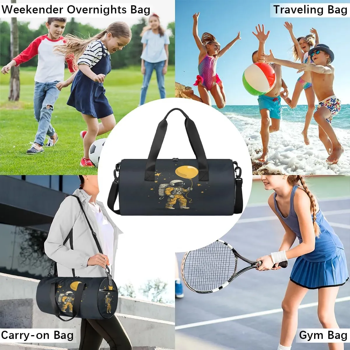 Gym Bags for Men Women Astronaut in Space Sports Duffel Bags Carry On Travel Duffle Bag with Detachable Adjustable Shoulder Strap Overnight Weekender Bag