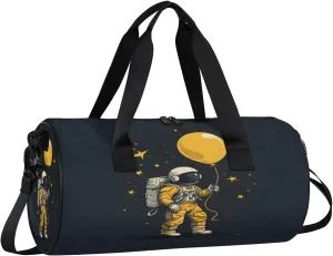 Gym Bags for Men Women Astronaut in Space Sports Duffel Bags Carry On Travel Duffle Bag with Detachable Adjustable Shoulder Strap Overnight Weekender Bag