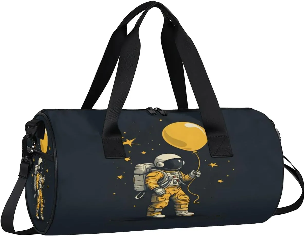 Gym Bags for Men Women Astronaut in Space Sports Duffel Bags Carry On Travel Duffle Bag with Detachable Adjustable Shoulder Strap Overnight Weekender Bag
