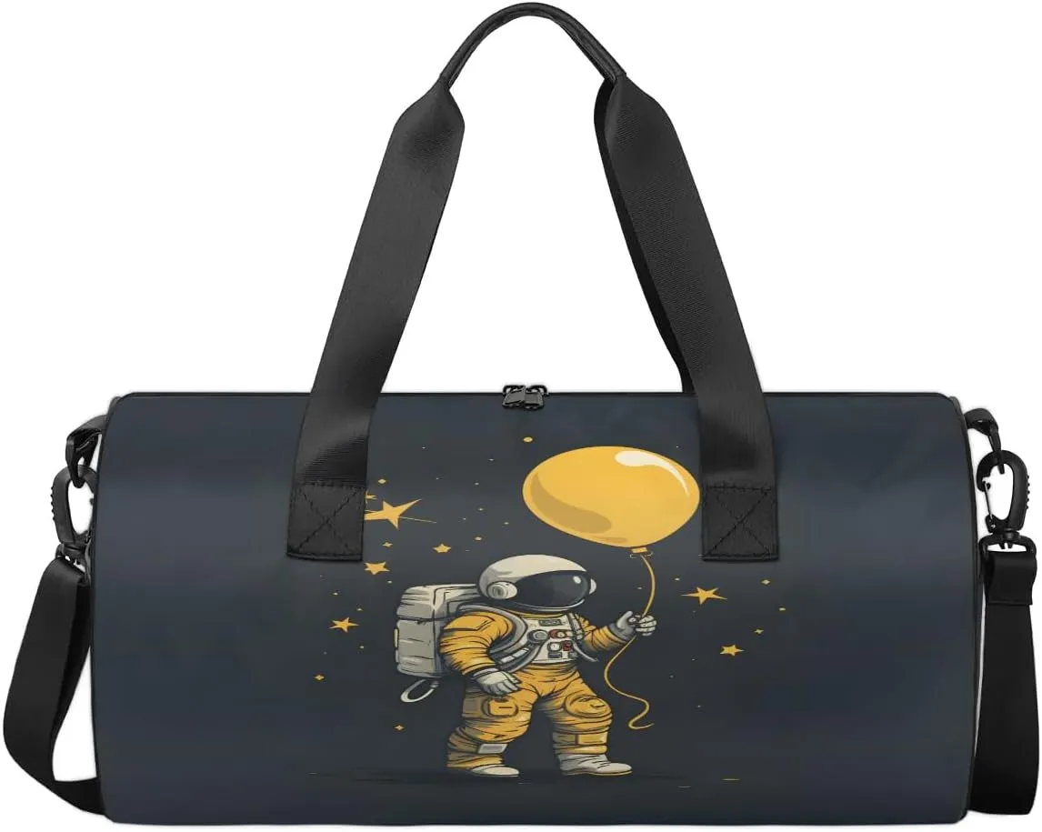 Gym Bags for Men Women Astronaut in Space Sports Duffel Bags Carry On Travel Duffle Bag with Detachable Adjustable Shoulder Strap Overnight Weekender Bag