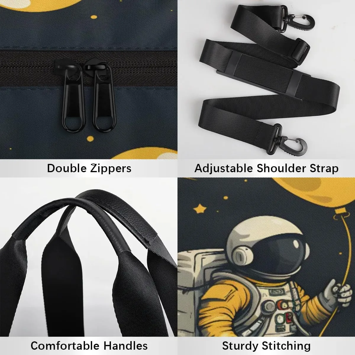Gym Bags for Men Women Astronaut in Space Sports Duffel Bags Carry On Travel Duffle Bag with Detachable Adjustable Shoulder Strap Overnight Weekender Bag