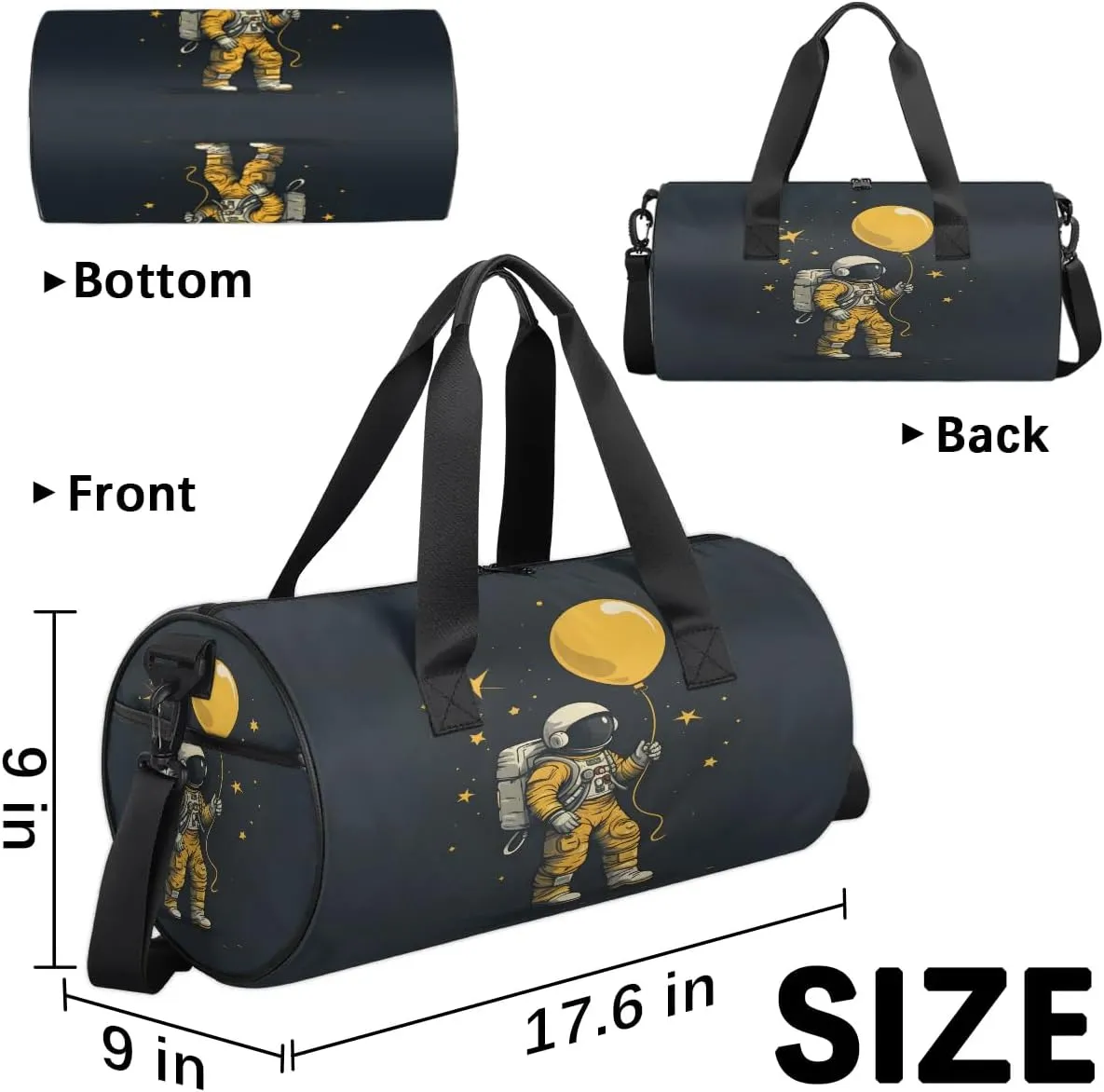 Gym Bags for Men Women Astronaut in Space Sports Duffel Bags Carry On Travel Duffle Bag with Detachable Adjustable Shoulder Strap Overnight Weekender Bag