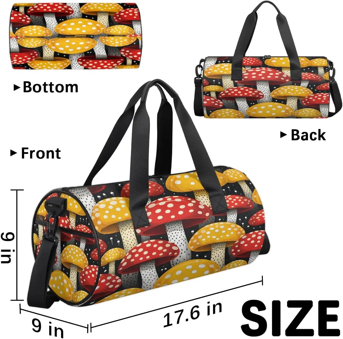 Gym Bags for Men Women Cartoon Mushrooms Sports Duffel Bags Carry On Travel Duffle Bag with Detachable Adjustable Shoulder Strap Overnight Weekender Bag