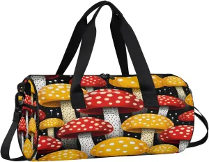 Gym Bags for Men Women Cartoon Mushrooms Sports Duffel Bags Carry On Travel Duffle Bag with Detachable Adjustable Shoulder Strap Overnight Weekender Bag