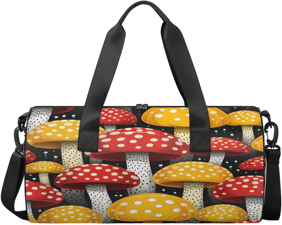 Gym Bags for Men Women Cartoon Mushrooms Sports Duffel Bags Carry On Travel Duffle Bag with Detachable Adjustable Shoulder Strap Overnight Weekender Bag