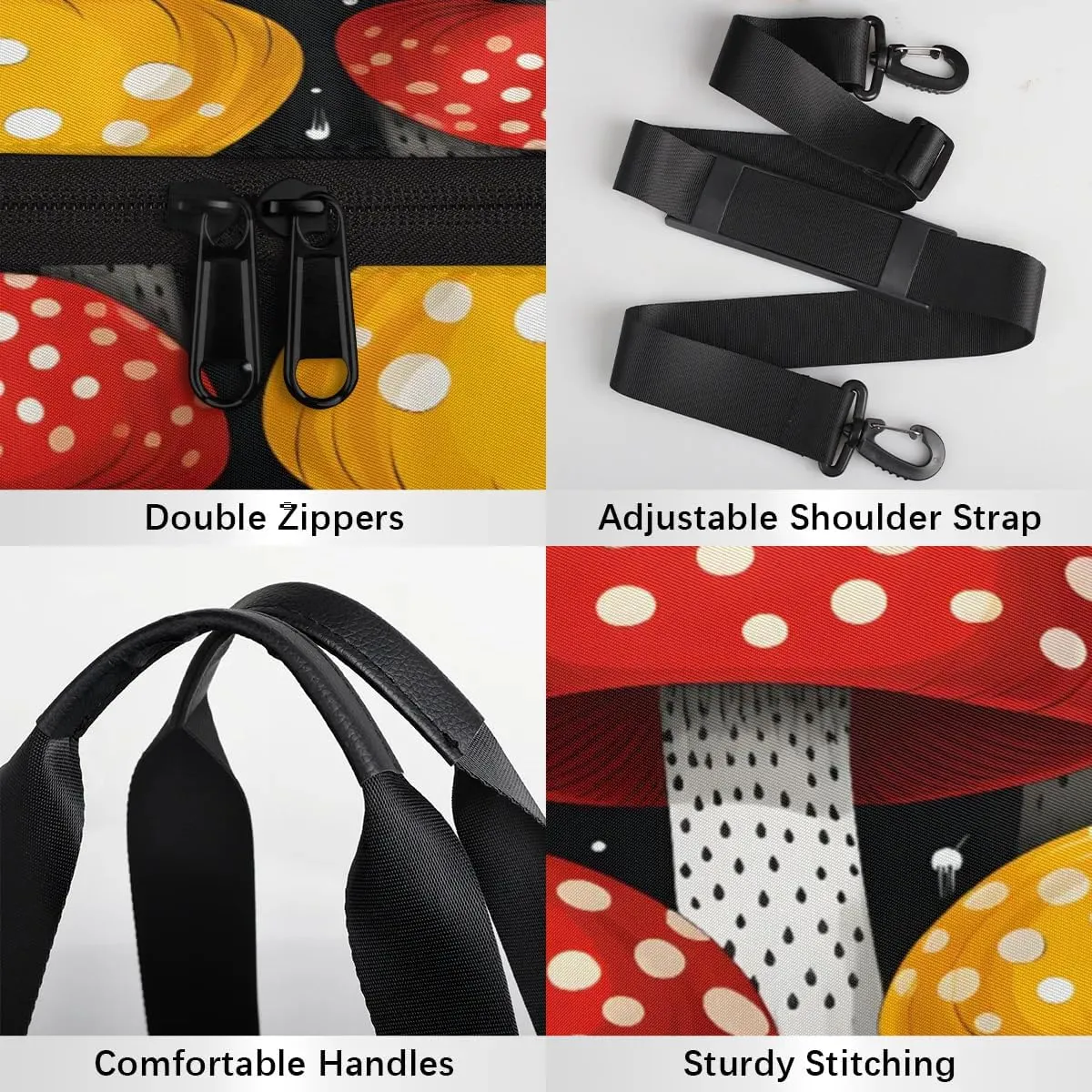 Gym Bags for Men Women Cartoon Mushrooms Sports Duffel Bags Carry On Travel Duffle Bag with Detachable Adjustable Shoulder Strap Overnight Weekender Bag