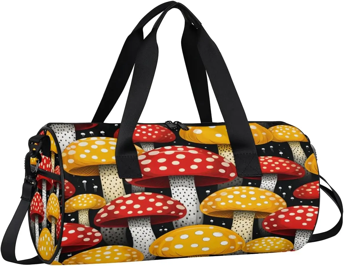 Gym Bags for Men Women Cartoon Mushrooms Sports Duffel Bags Carry On Travel Duffle Bag with Detachable Adjustable Shoulder Strap Overnight Weekender Bag