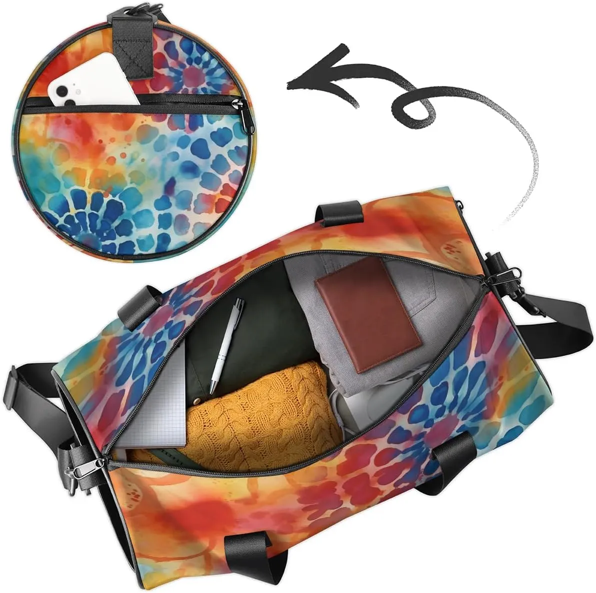Gym Bags for Men Women Colorful Tie Dye Pattern Sports Duffel Bags Carry On Travel Duffle Bag with Detachable Adjustable Shoulder Strap Overnight Weekender Bag