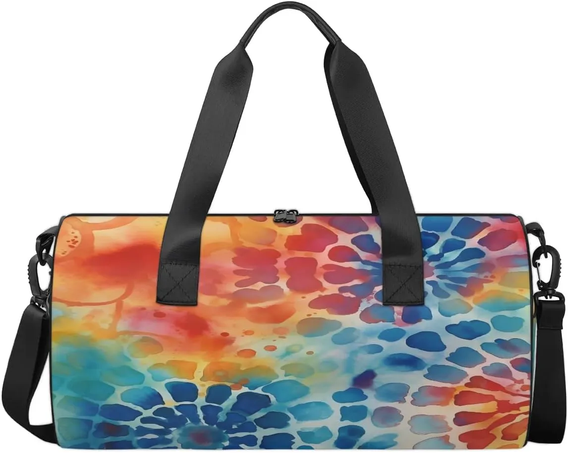 Gym Bags for Men Women Colorful Tie Dye Pattern Sports Duffel Bags Carry On Travel Duffle Bag with Detachable Adjustable Shoulder Strap Overnight Weekender Bag