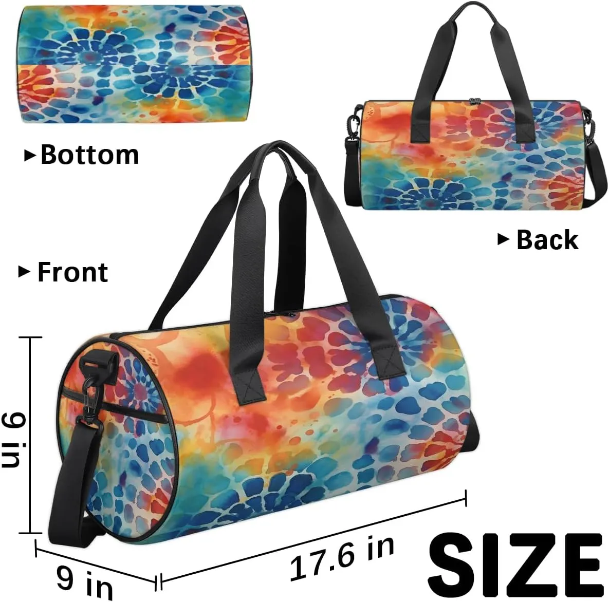 Gym Bags for Men Women Colorful Tie Dye Pattern Sports Duffel Bags Carry On Travel Duffle Bag with Detachable Adjustable Shoulder Strap Overnight Weekender Bag