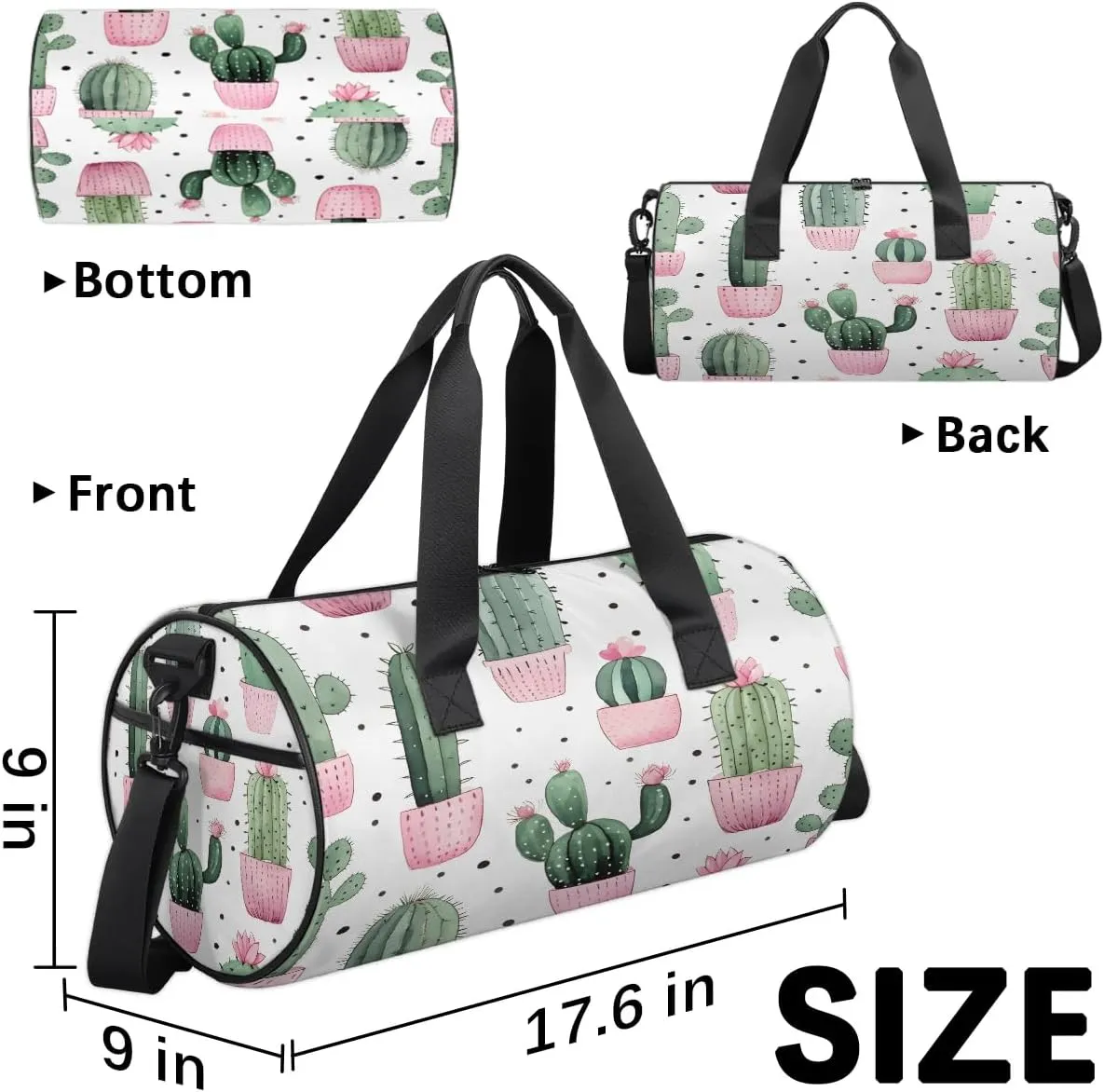 Gym Bags for Men Women Cute Cactus Print Sports Duffel Bags Carry On Travel Duffle Bag with Detachable Adjustable Shoulder Strap Overnight Weekender Bag