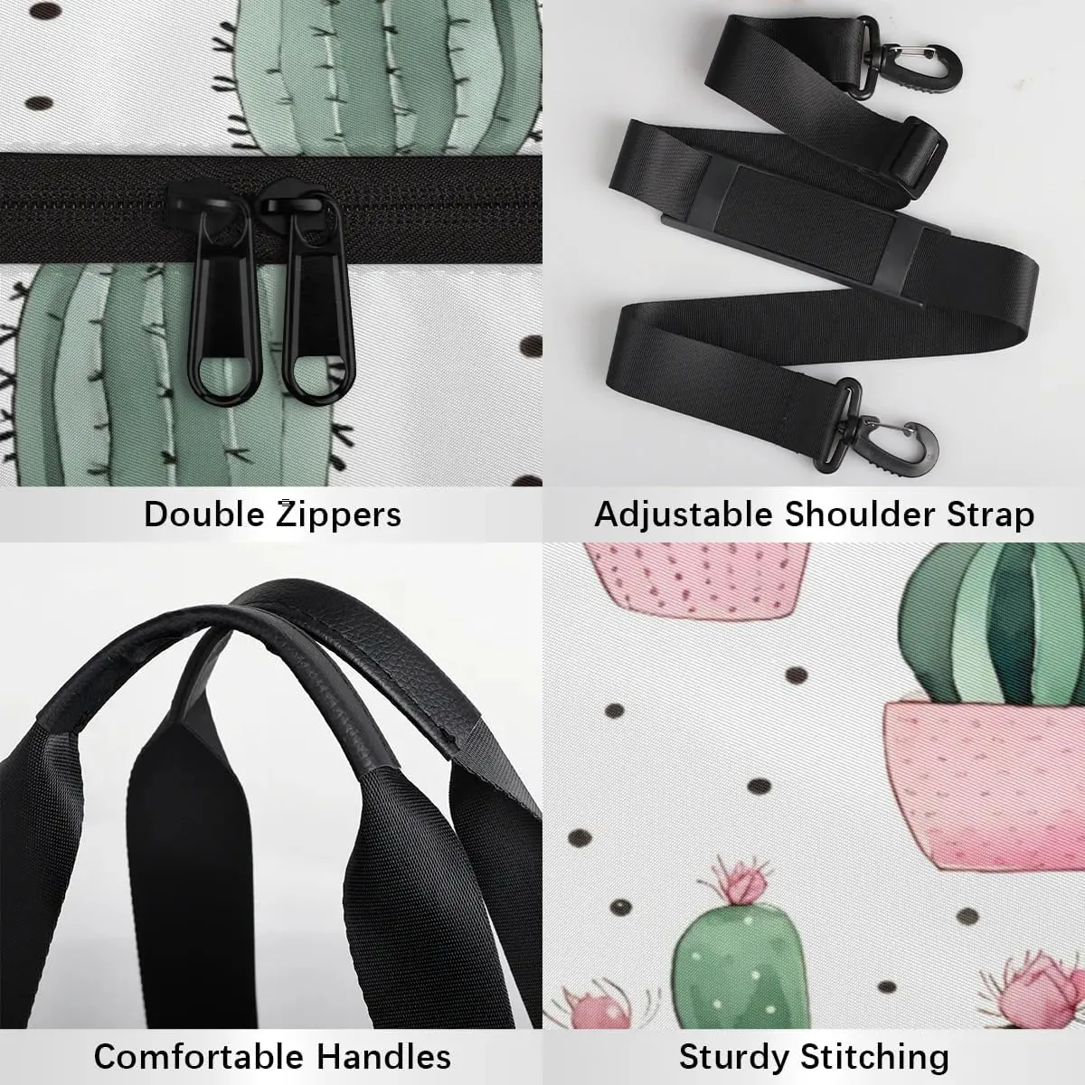 Gym Bags for Men Women Cute Cactus Print Sports Duffel Bags Carry On Travel Duffle Bag with Detachable Adjustable Shoulder Strap Overnight Weekender Bag