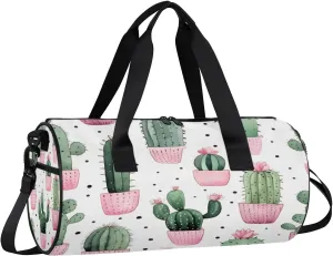 Gym Bags for Men Women Cute Cactus Print Sports Duffel Bags Carry On Travel Duffle Bag with Detachable Adjustable Shoulder Strap Overnight Weekender Bag