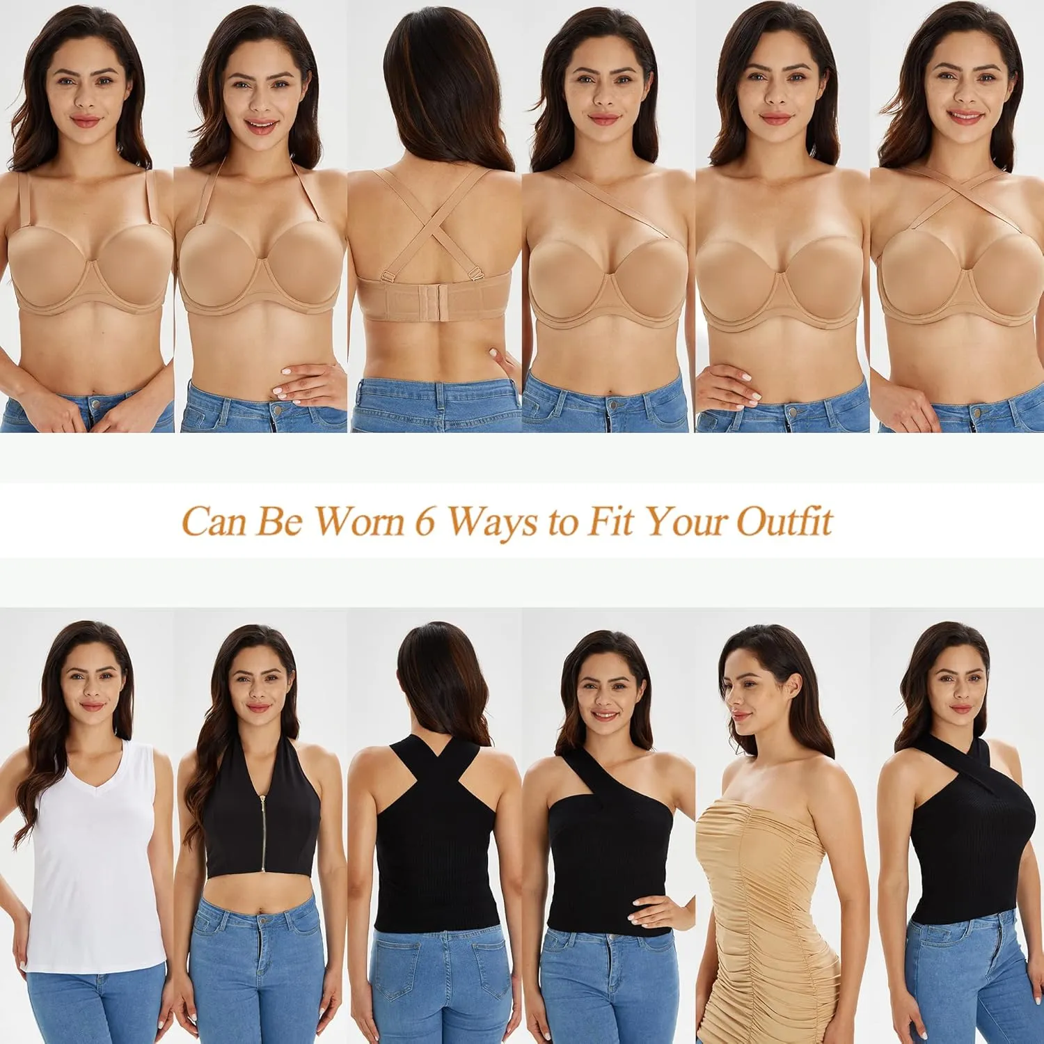 HACI Women's Multiway Strapless Bra Plus Size Full Figure Coverage Underwire