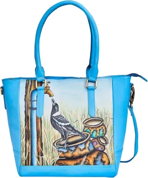 Hand-Painted Spacious Carry-All Bag with Crow Artwork| 12.5" x 15" x 6.25" | Artistic & Functional Tote with Detachable Strap for Versatile Use