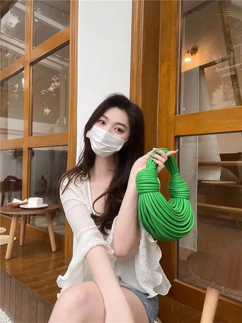 Hand-Woven Bread Women's Clutch Top Handle Satchel Shoulder Crossbody Creative Noodles Purses Underarm Bag Handbag