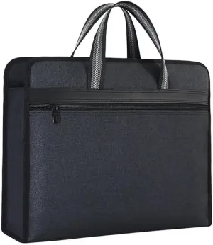 Handheld Data Bag Zippered Canvas File Bag Men's Office Bag Office Workplace(Black)