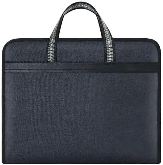 Handheld Data Bag Zippered Canvas File Bag Men's Office Bag Office Workplace(Black)