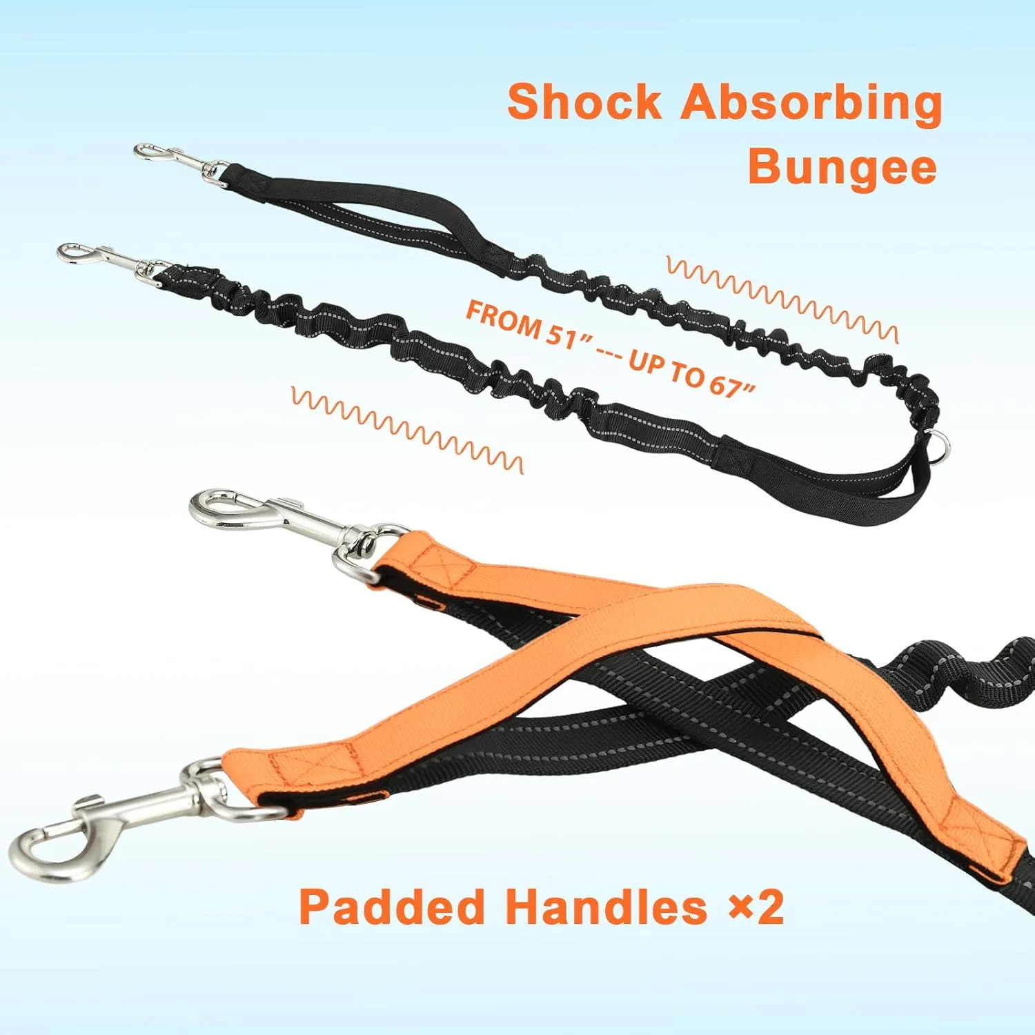 Hands Free Dog Leash, Waist Leash for Dog Walking with Zipper Pouch, Bungee Running Leash for Dogs, Adjustable Waist Fanny Pack from 25"-55", Reflective Waist Dog Leash - Premium Black