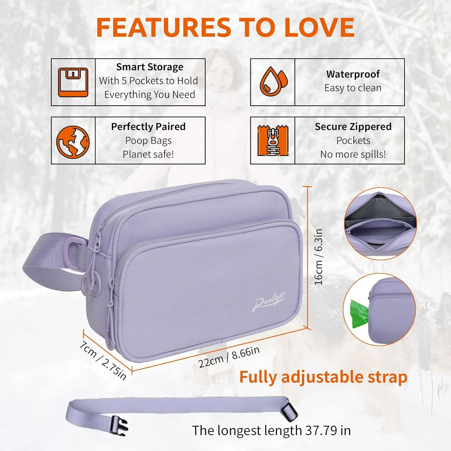 Hands Free Dog Retractable Hands Free Dog Leash, Waist Running Leash with Zipper,Reflective Bungee Design for Small & Medium Dogs (Purple)