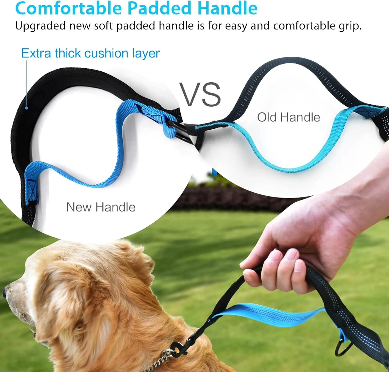 Hands Free Dog Running Leash with Adjustable Waist Belt, Dual Handle Elastic Bungees Retractable Rope for Small and Medium Dogs, Reflective Stitches for Walking Hiking Biking (Medium, 8-25lb)