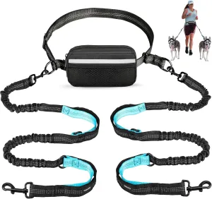 Hands Free Dog Running Leash with Adjustable Waist Belt, Dual Handle Elastic Bungees Retractable Rope for Small and Medium Dogs, Reflective Stitches for Walking Hiking Biking (Medium, 8-25lb)
