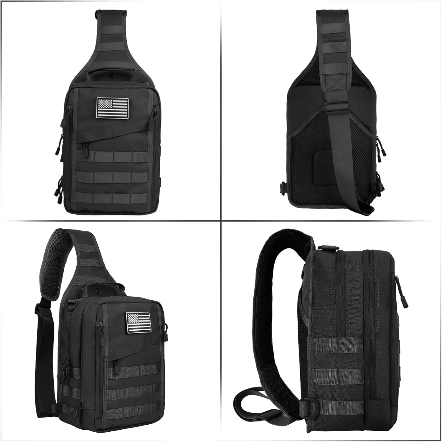 HAOMUK Tactical Sling Bag Backpack for Men with Pistol Holster Military Shoulder Crossbody Bag for Concealed Carry - Black