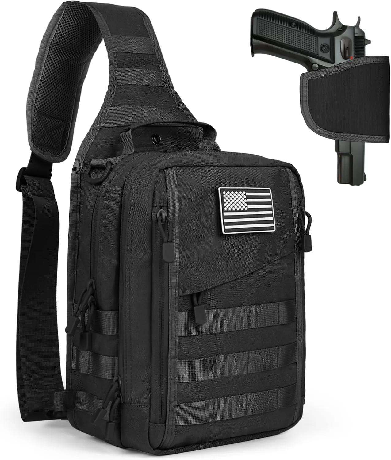 HAOMUK Tactical Sling Bag Backpack for Men with Pistol Holster Military Shoulder Crossbody Bag for Concealed Carry - Black