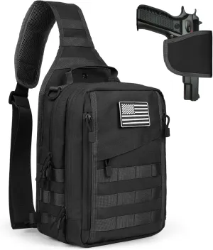 HAOMUK Tactical Sling Bag Backpack for Men with Pistol Holster Military Shoulder Crossbody Bag for Concealed Carry - Black