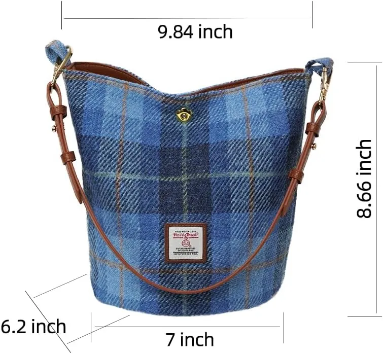 Harris Tweed Women Bucket bag Shoulder bag Handbag with Two kinds of Leather Strap