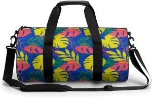 Hawaiian Tropical Floral Duffelbag Zipper Tote Bag Cylindrical Duffelbags Picnic Bags Gym Satchel Durable Handbag Convertible Duffle 17.7in/9in/9in