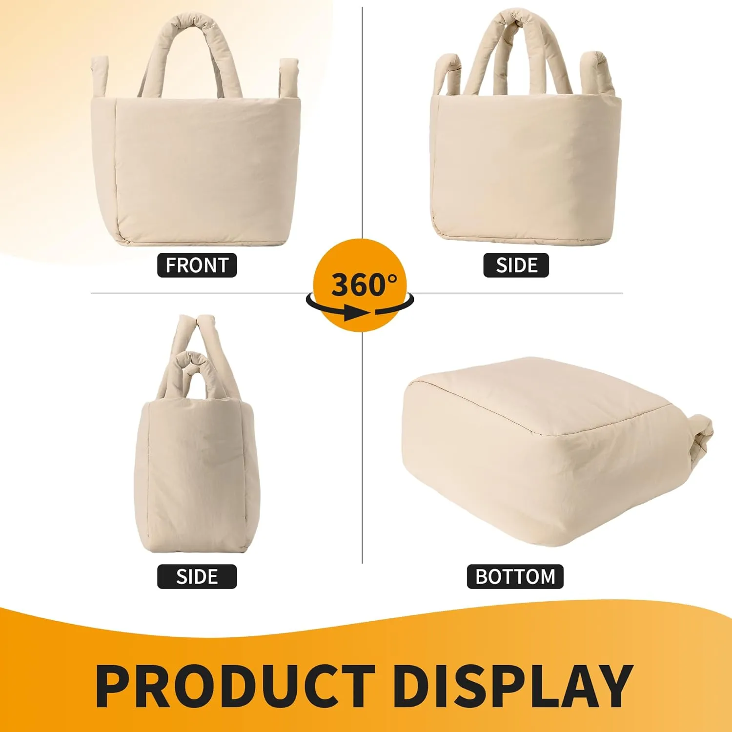Herald Soft Puffer Tote Bag for Women, Lightweight Puffy Shoulder Purse Satchel Top-Handle Handbag with Adjustable Strap