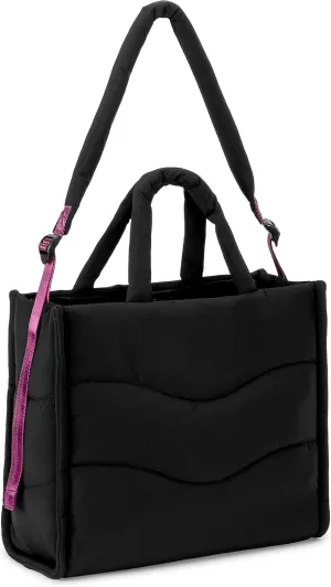Herald Wavy Quilted Puffer Tote Bag for Women, Lightweight Puffy Satchel Handbag Crossbody Purse with Adjustable Strap