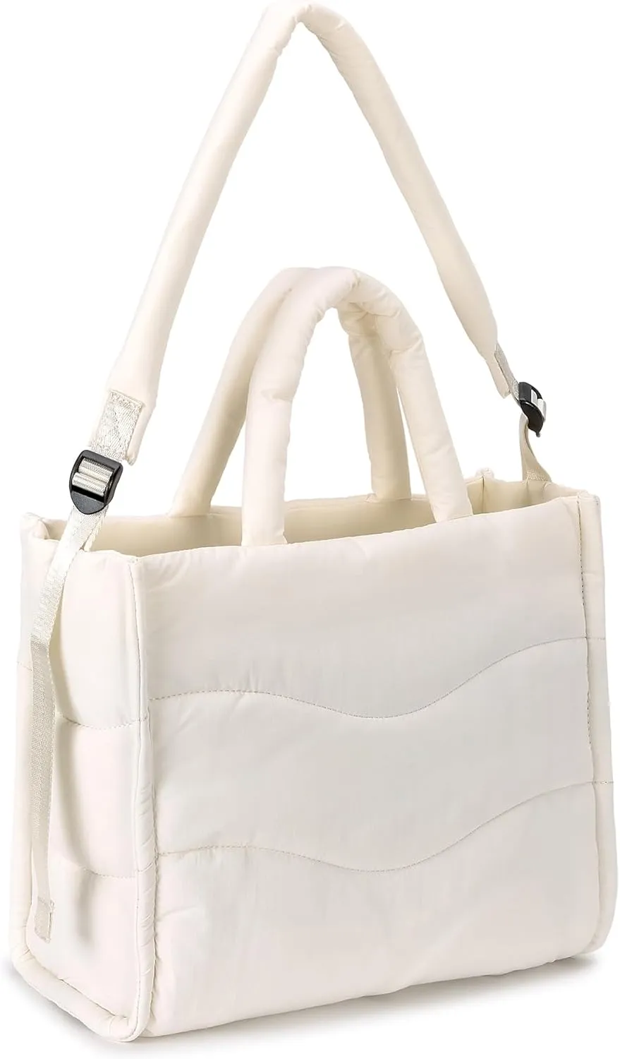 Herald Wavy Quilted Puffer Tote Bag for Women, Lightweight Puffy Satchel Handbag Crossbody Purse with Adjustable Strap