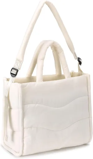 Herald Wavy Quilted Puffer Tote Bag for Women, Lightweight Puffy Satchel Handbag Crossbody Purse with Adjustable Strap