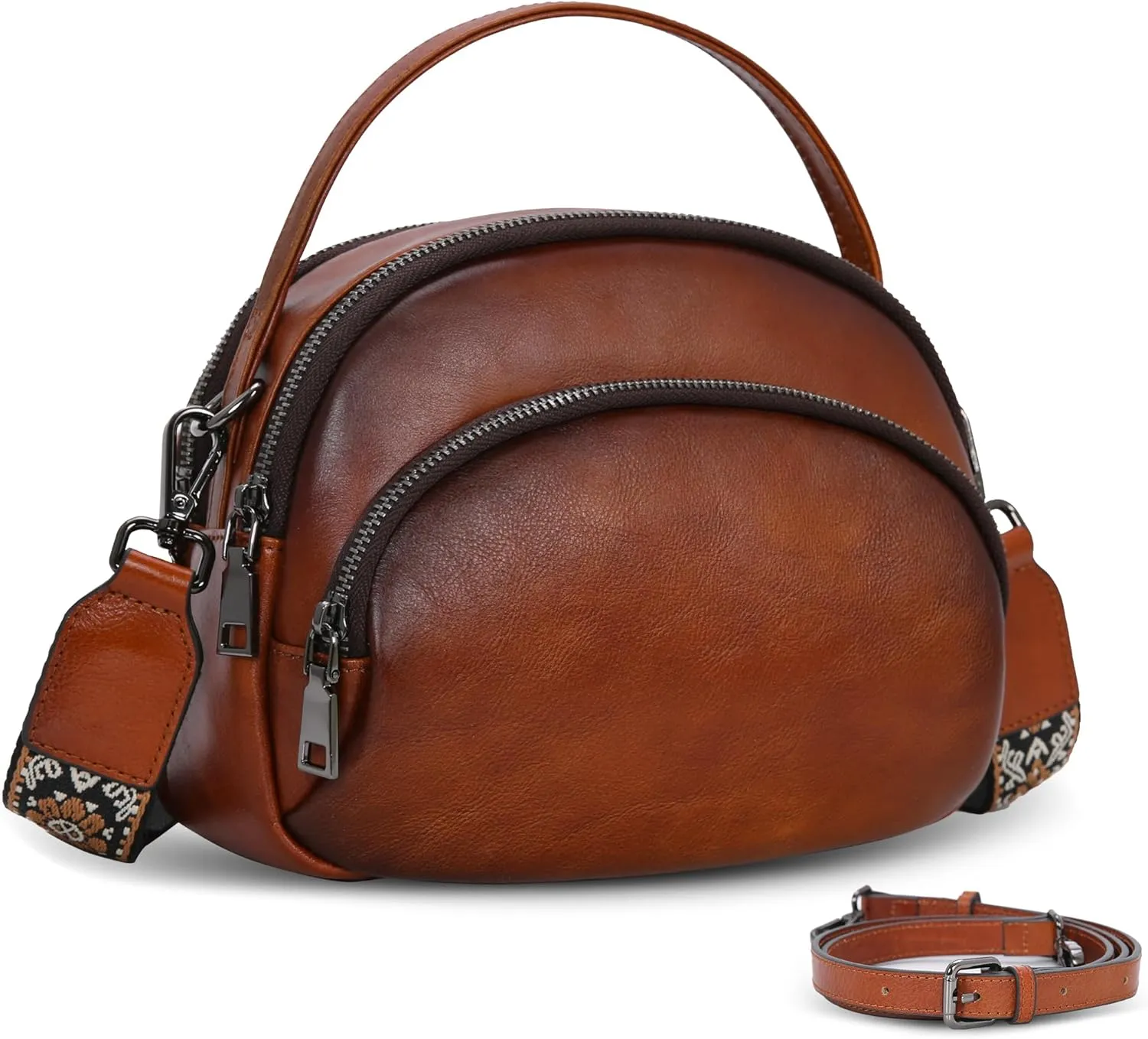 HESHE Leather Crossbody Bag Satchel Purses for Women with Pockets Multi-Zippered Top Handle Shoulder Handbags
