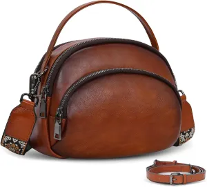 HESHE Leather Crossbody Bag Satchel Purses for Women with Pockets Multi-Zippered Top Handle Shoulder Handbags