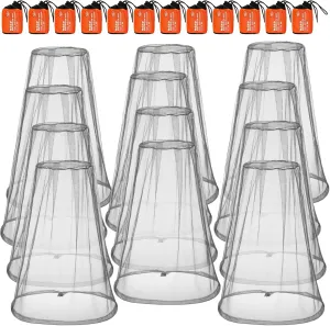 Hestya 12 Pcs Mosquito Head Face Net Mesh 18.11 x 18.11 Inch Fly Netting Hood Mosquito Net Hat with Carry Bags to Prevent No See Ums Gnats Biting Midges for Outdoor Hiking Camping Climbing, Gray