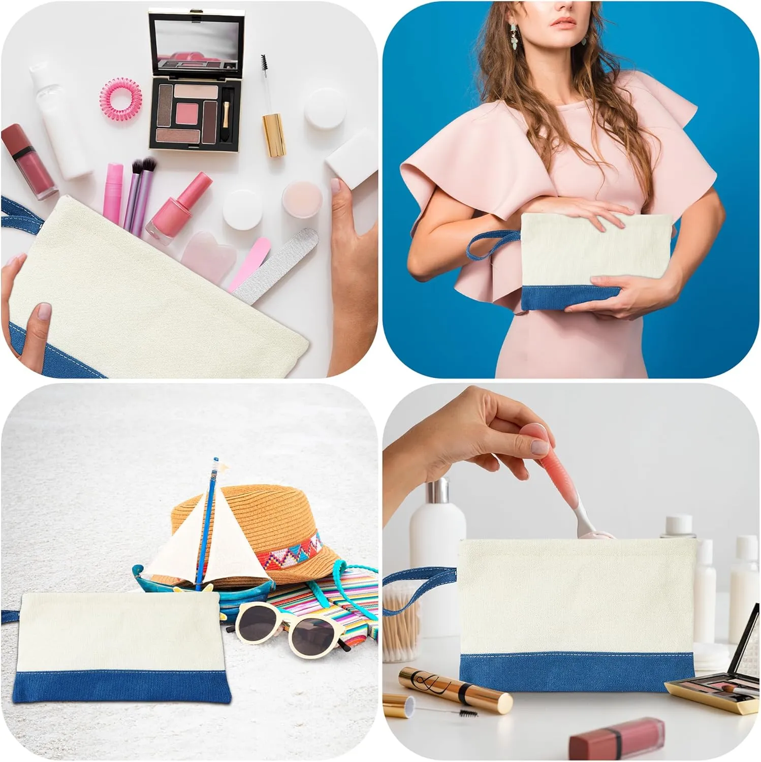 HIFA Canvas Tote and Makeup Bag Set for Women - Durable Cotton, Top Zipper Closure, Inner Pocket - Multipurpose Shoulder Bag