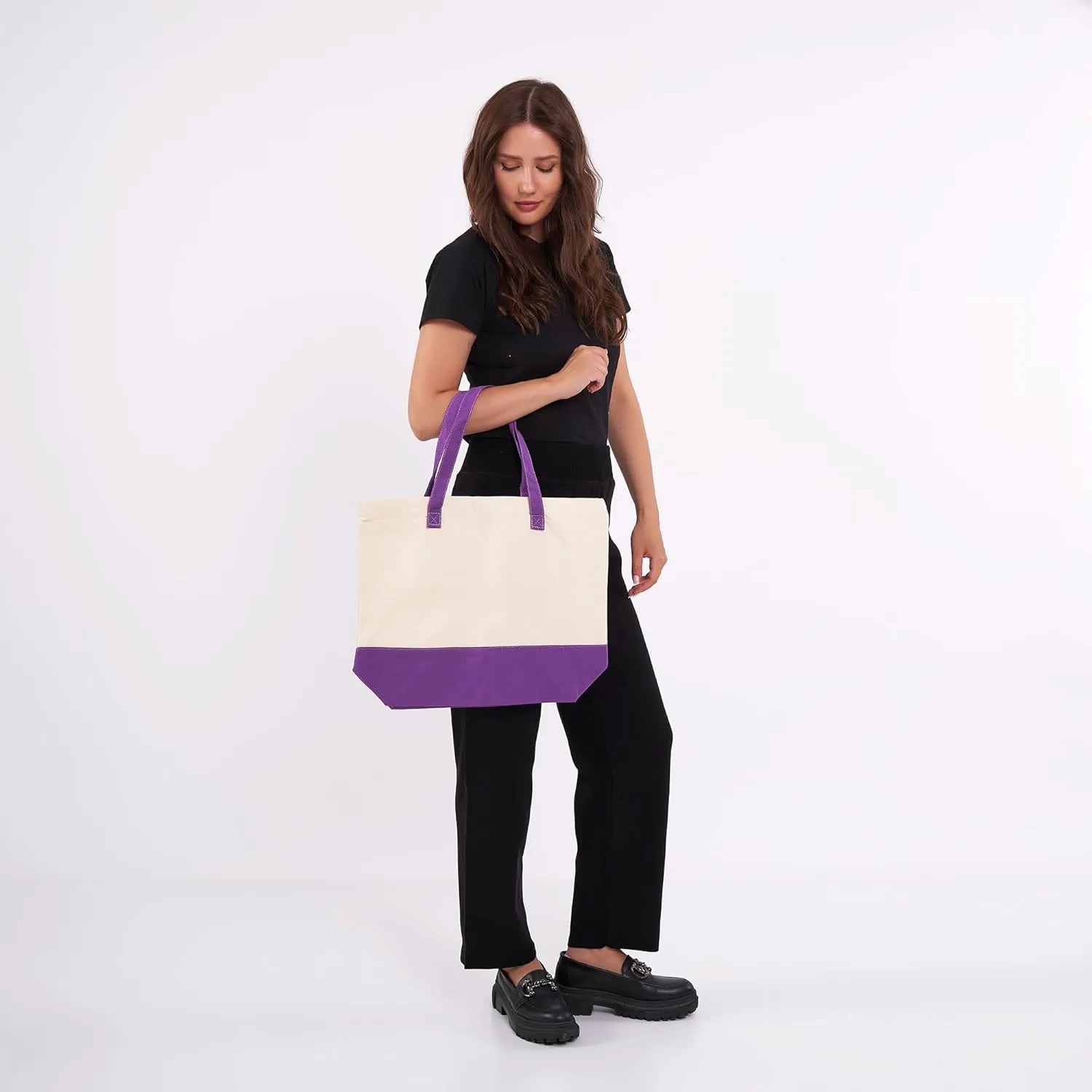HIFA Personalized Custom Tote Bag for Women, Canvas Tote Bag - Zipper Closure, Extra Inner Pocket - Multipurpose Shoulder Bag