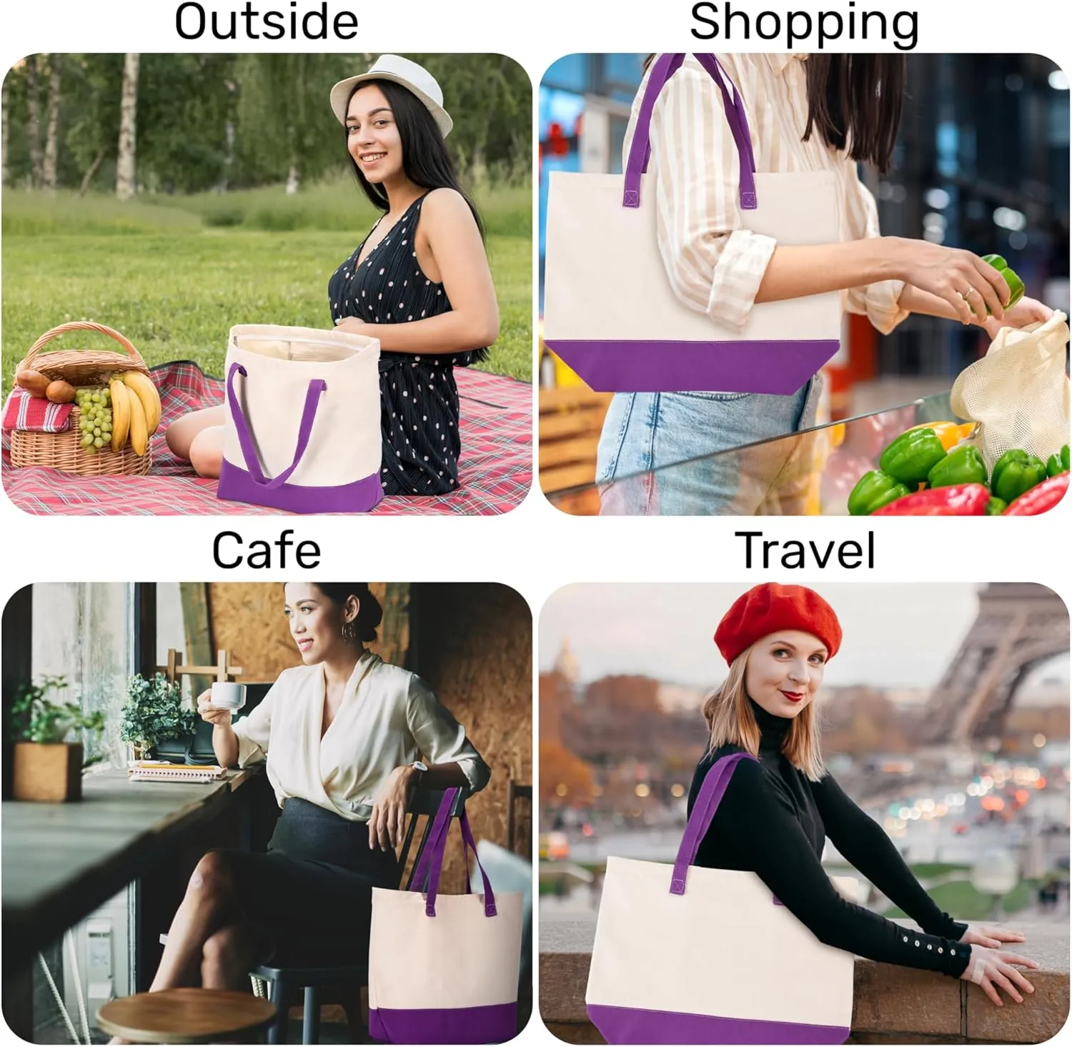 HIFA Personalized Custom Tote Bag for Women, Canvas Tote Bag - Zipper Closure, Extra Inner Pocket - Multipurpose Shoulder Bag