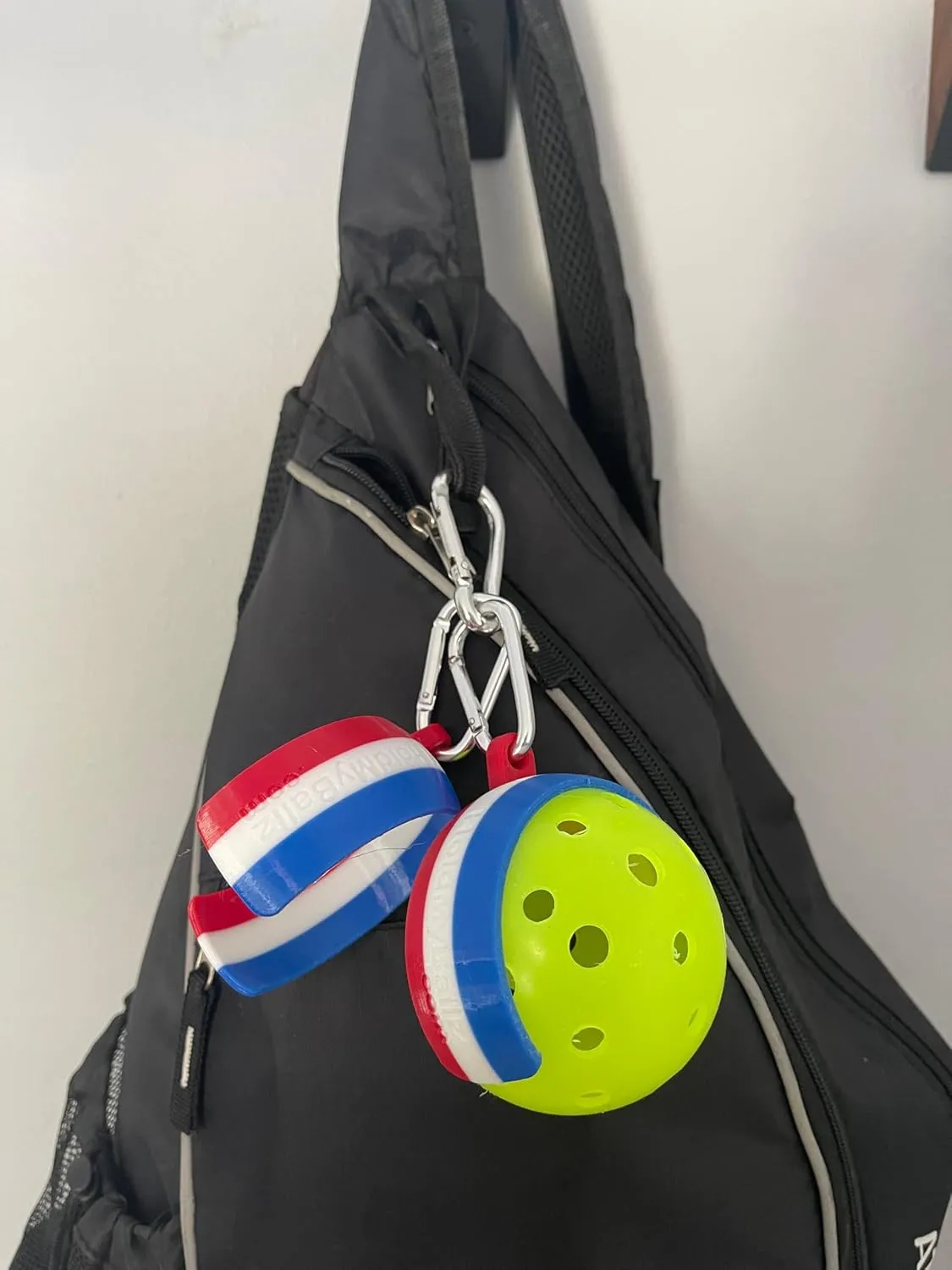 Hold My Ballz Pickleball Holder | Easily Attach Pickleballs to Pickleball Bags, Pickleball Nets, or Fences | Ultimate Pickleball Gift | 2-Pack | HoldMyBallz | Pickleballs Not Included (Red White Blue)