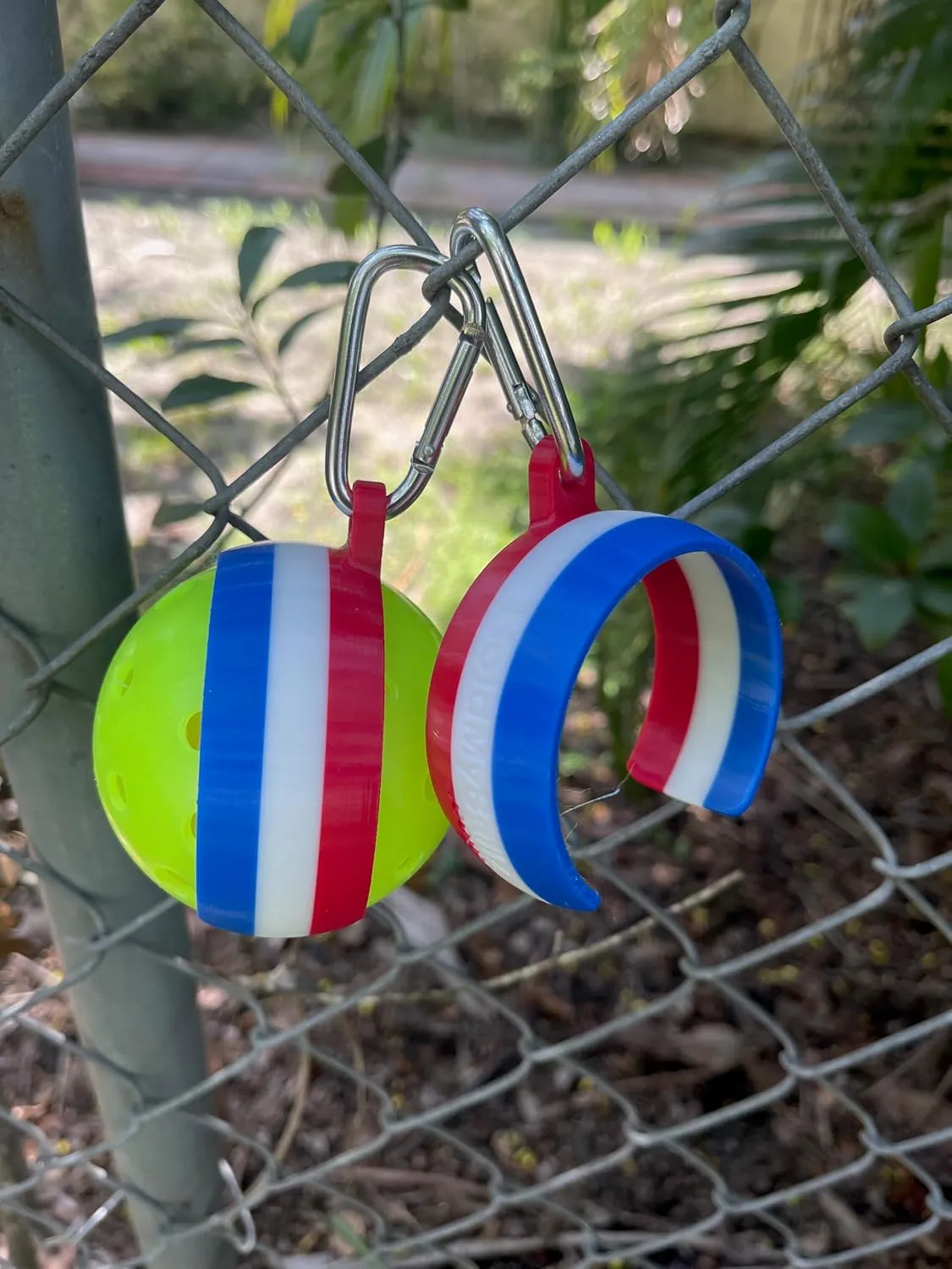 Hold My Ballz Pickleball Holder | Easily Attach Pickleballs to Pickleball Bags, Pickleball Nets, or Fences | Ultimate Pickleball Gift | 2-Pack | HoldMyBallz | Pickleballs Not Included (Red White Blue)